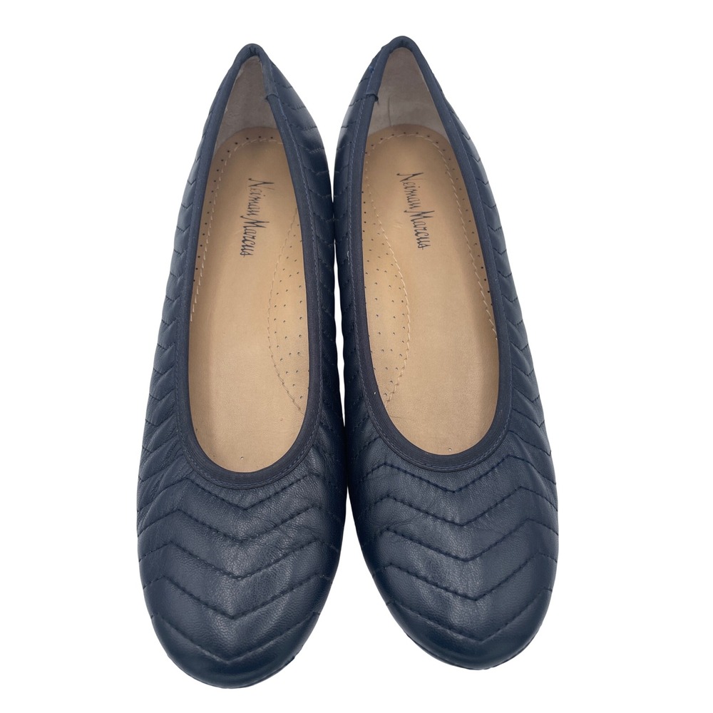 Neiman Marcus Navy Blue Chevron Quilted Leather Ballet Flats Womens 9.5 M